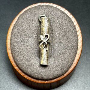 VTG Solid Sterling Silver 925 Tied Rolled Diploma Pendant Size 1'' Length